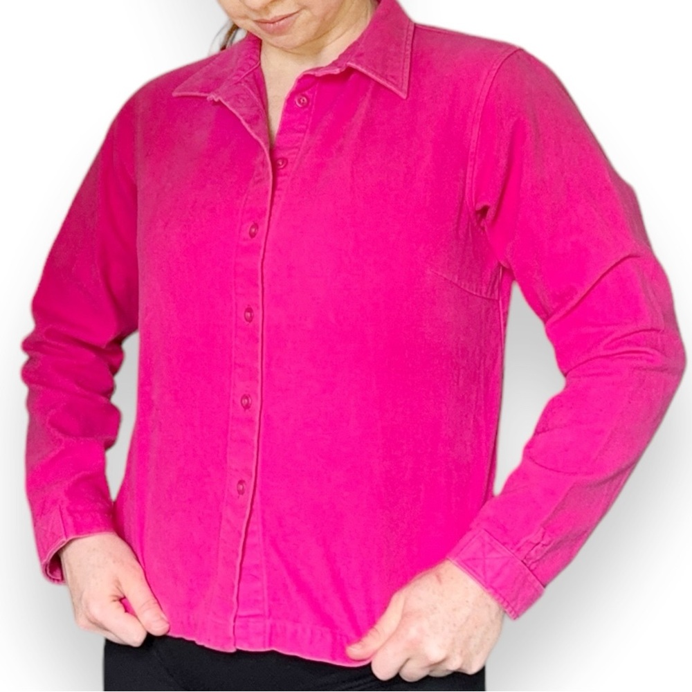 Lands’ End Hot Pink Baumwolle Button Down Shacket Small Cotton Flannel